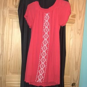 Coral & white embroidered style dress
